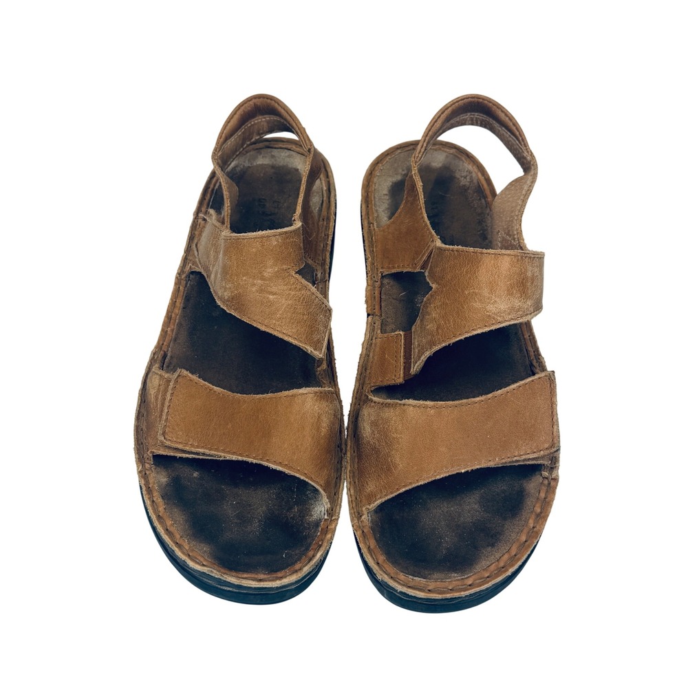 Naot Leather Sandals Women's 40‎ Brown Comfort Footbed Adjustable Straps Israel